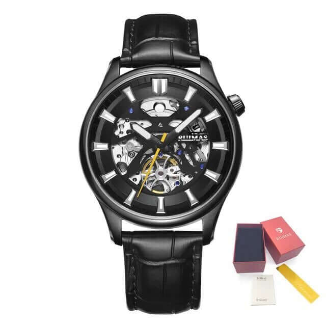 Men’s Automatic Mechanical Leather Watch – Skeleton Dial MEGIR WATCH GROUP