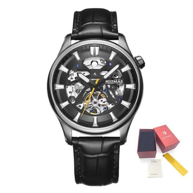 Men’s Automatic Mechanical Leather Watch – Skeleton Dial MEGIR WATCH GROUP