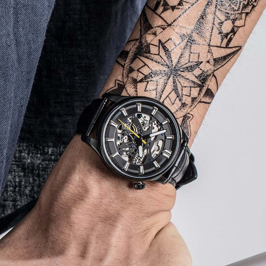 Men’s Automatic Mechanical Leather Watch – Skeleton Dial MEGIR WATCH GROUP
