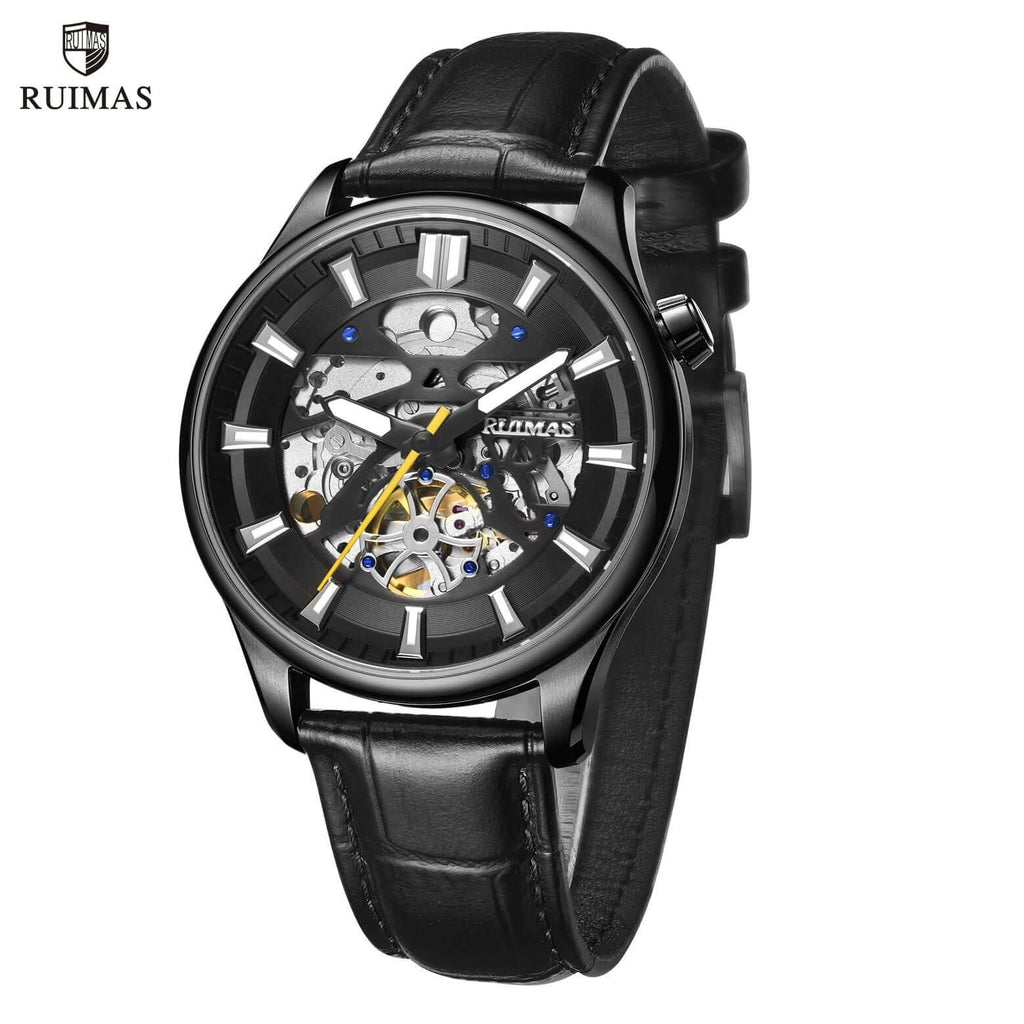 Men’s Automatic Mechanical Leather Watch – Skeleton Dial MEGIR WATCH GROUP