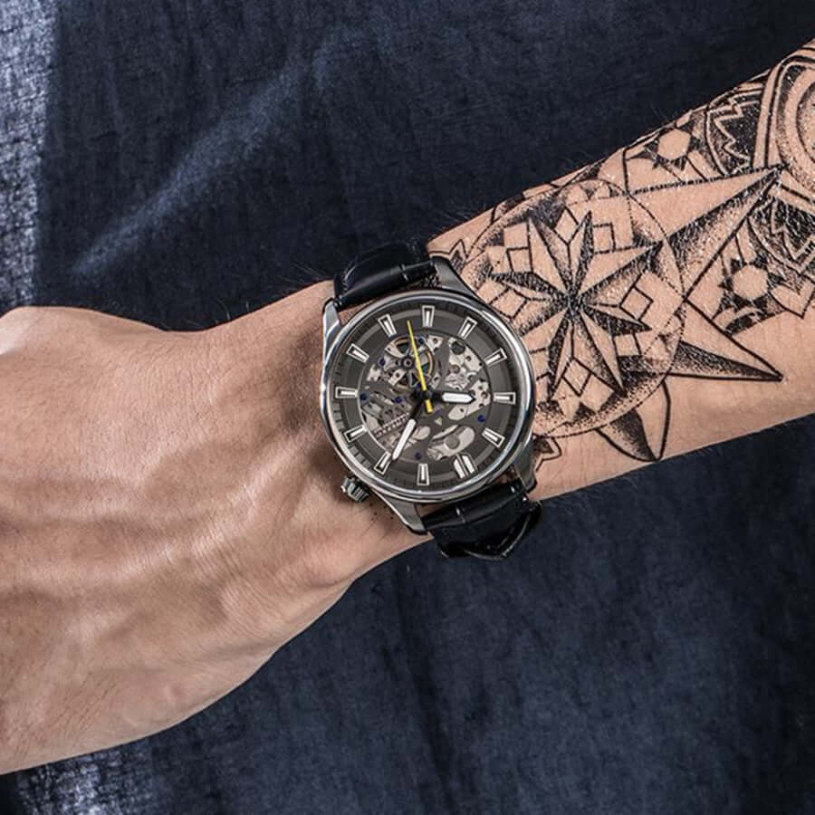 Men’s Automatic Mechanical Leather Watch – Skeleton Dial MEGIR WATCH GROUP