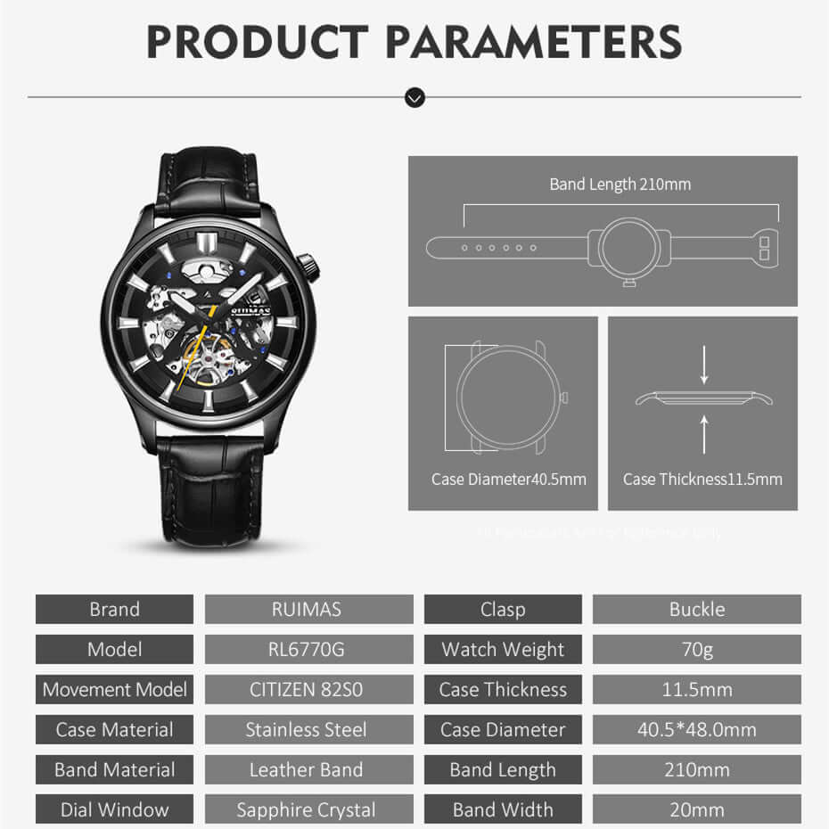 Men’s Automatic Mechanical Leather Watch – Skeleton Dial MEGIR WATCH GROUP