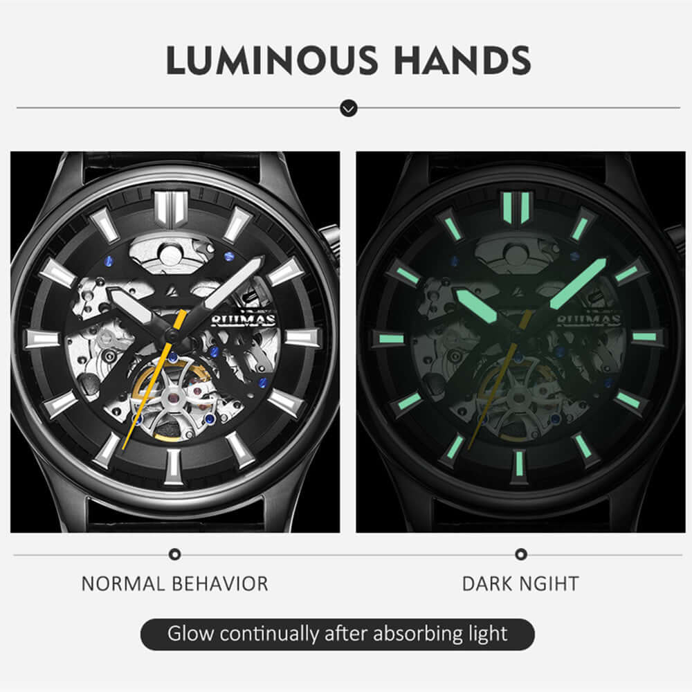 Men’s Automatic Mechanical Leather Watch – Skeleton Dial MEGIR WATCH GROUP