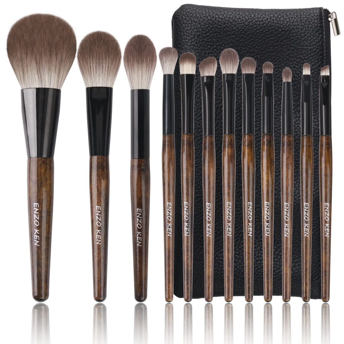 ENZO KEN Natural Goat Hair Makeup Brush Set with Case Natural Makeup Brushes Natural Bristle Makeup Brushes Natural Hair Makeup Brushes Set Professional Walnut Cosmetic Brushes Makeup Set - MONI Elloria 🩷