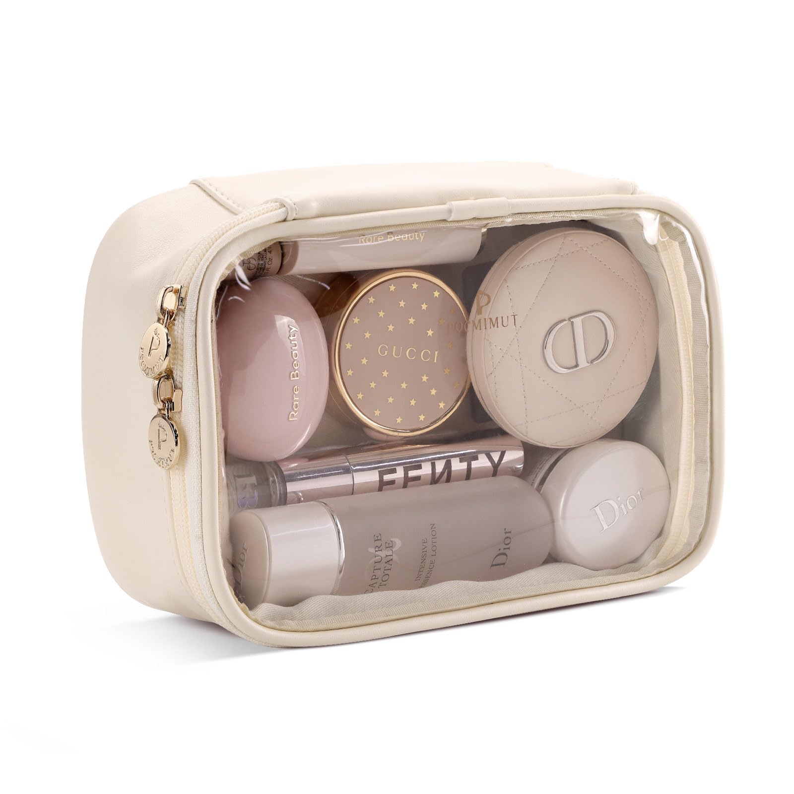 Pocmimut Makeup BagSmall Makeup Bag Clear Travel Makeup Bag Car Accessories Storage for WomenTravel Essentials OrganizersBeige Elloria 🩷