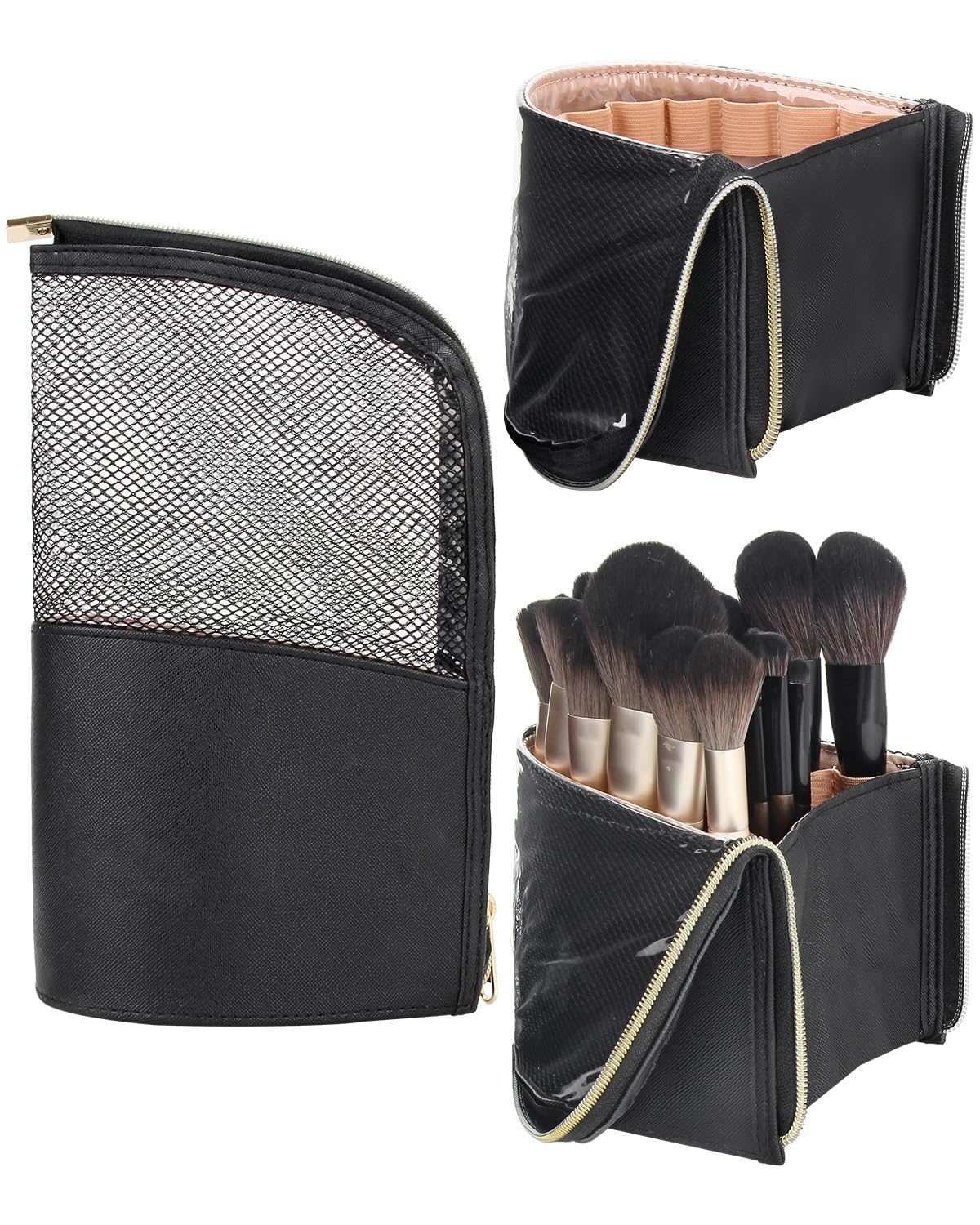 MONSTINA Makeup Brush Organzier BagHigh Capacity Portable Stand-Up Makeup Brush HolderProfessional Artist Makeup Brush Sets Case Waterproof Dust-proof Makeup Brush Cup(ExtraBlack) Elloria 🩷