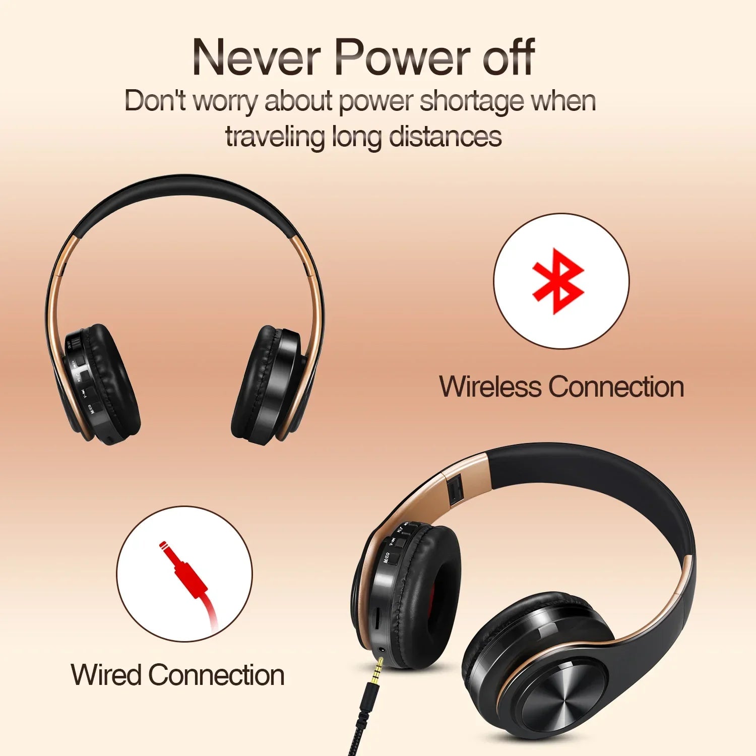Wireless Bluetooth Headphones Gold CAN