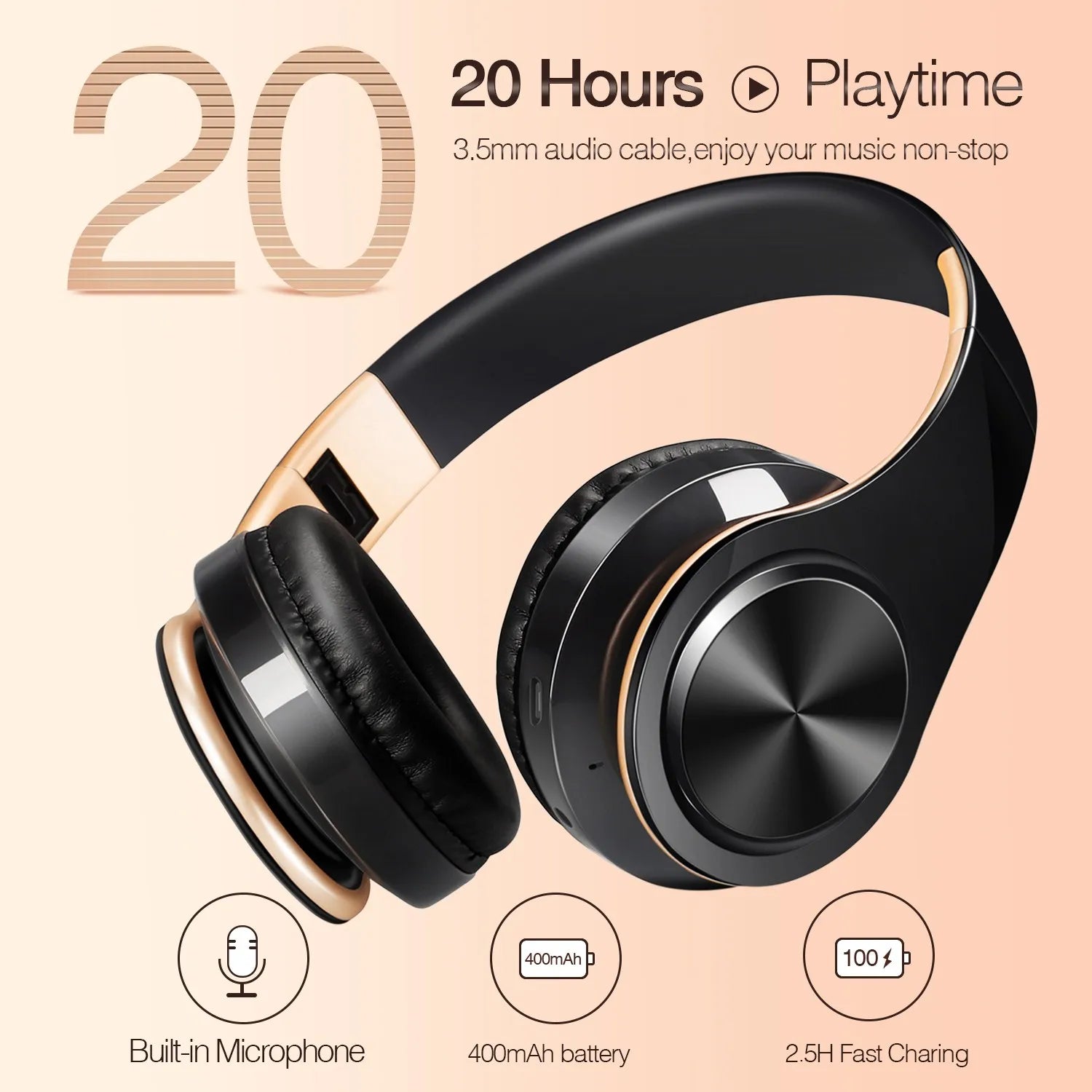 Wireless Bluetooth Headphones Gold CAN