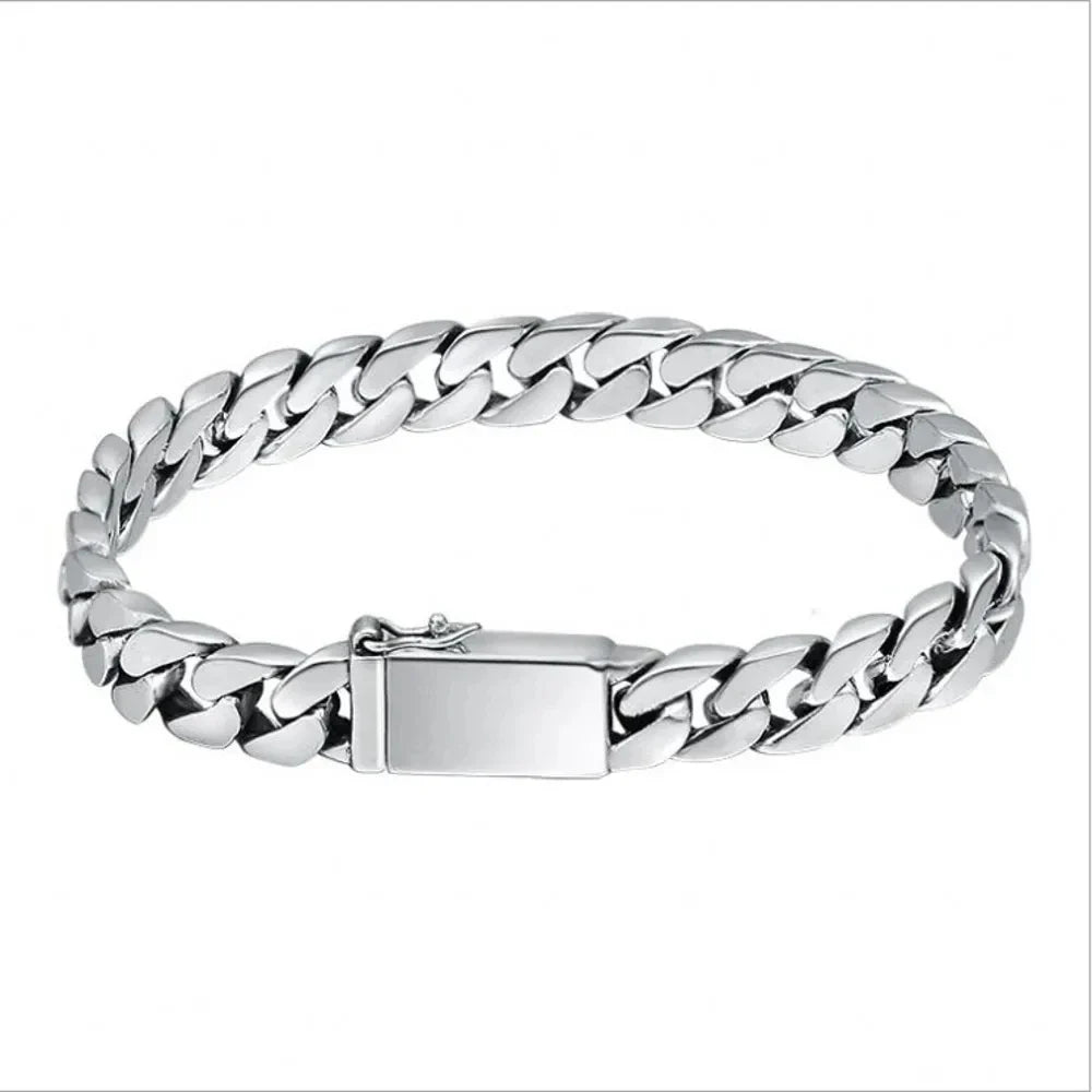 Silver 8mm Cuban Link Bracelet – Classic Punk Style Jewelry for Men NNEOBA