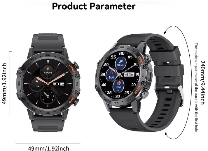 Men’s Bluetooth Smart Watch – Fitness Tracker, Heart Rate Monitor & Waterproof (Black) OBA
