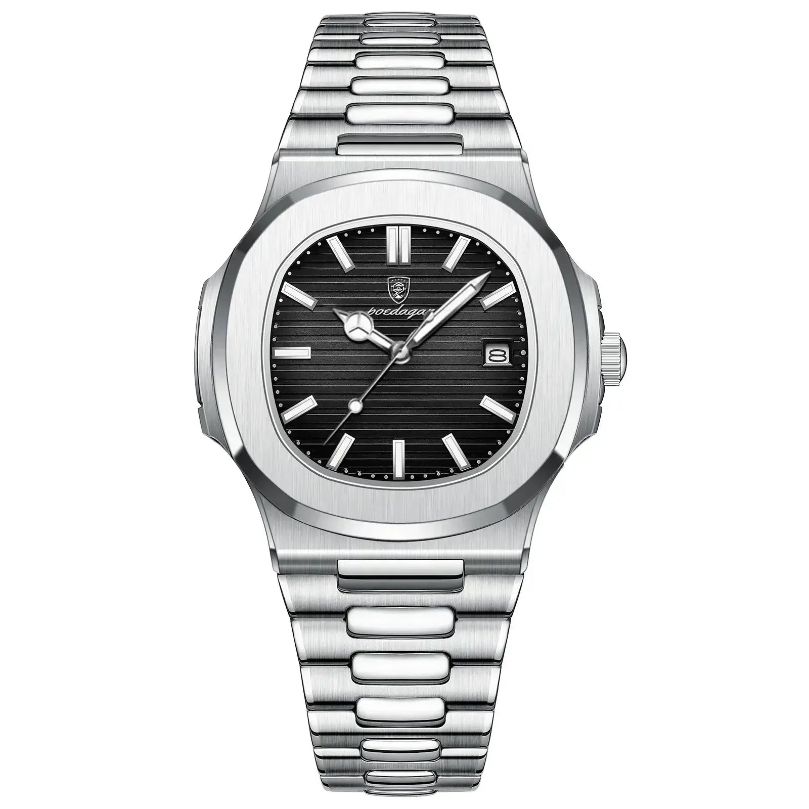 Men’s Stainless Steel Square Quartz Watch – Waterproof Black Dial LPO