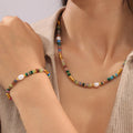 Bohemian pearl beaded necklace and bracelet jewelry set
