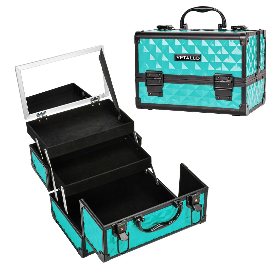 VETALLO Travel Makeup Box Lockable Makeup Box Organizer I Makeup Train Case I Makeup Case Organizer I Makeup Box with Mirror I Large Makeup Organizer I Gifts For Her Women Bestie I Blue Elloria 🩷