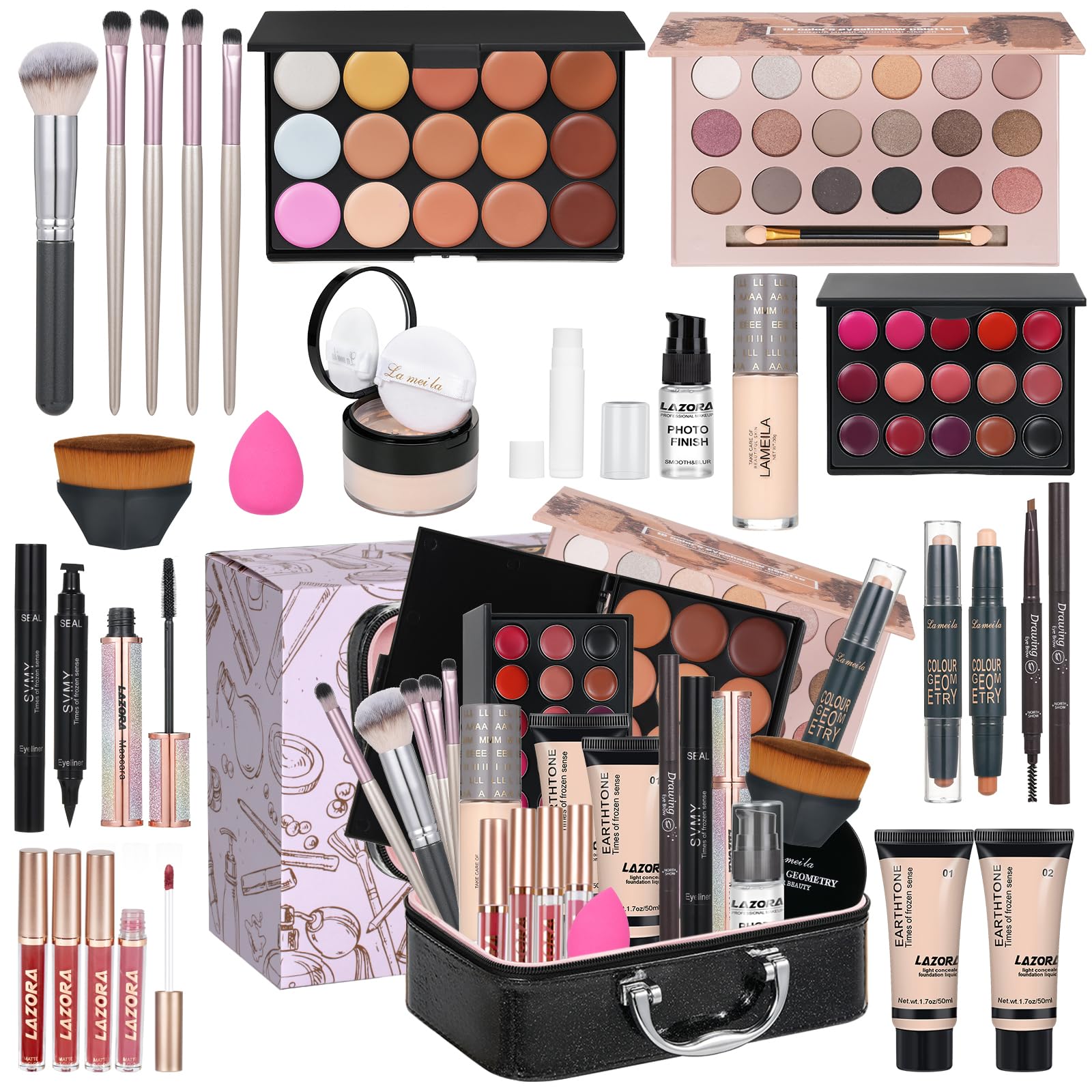 All in One Makeup Kit for Women Multi-Purpose Makeup Kit - Eyeshadow Palette Concealer Foundation Adult Professional and Beginner Makeup Kits Portable Full Trunk Makeup Kit Womens Full Makeup Kit Elloria 🩷