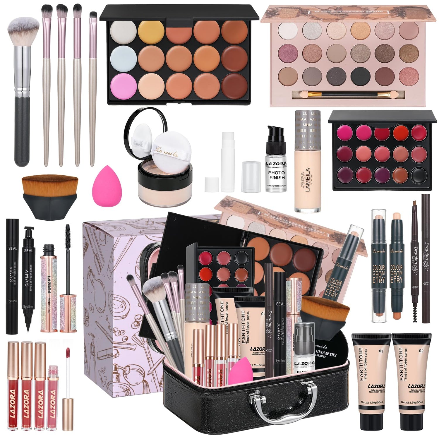 All in One Makeup Kit for Women Multi-Purpose Makeup Kit - Eyeshadow Palette Concealer Foundation Adult Professional and Beginner Makeup Kits Portable Full Trunk Makeup Kit Womens Full Makeup Kit Elloria 🩷