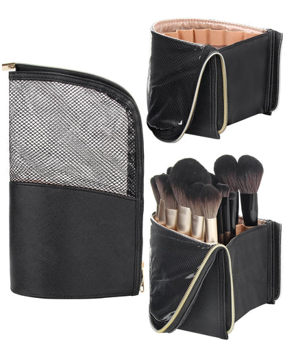 MONSTINA Makeup Brush Organzier BagHigh Capacity Portable Stand-Up Makeup Brush HolderProfessional Artist Makeup Brush Sets Case Waterproof Dust-proof Makeup Brush Cup(ExtraBlack) Elloria 🩷