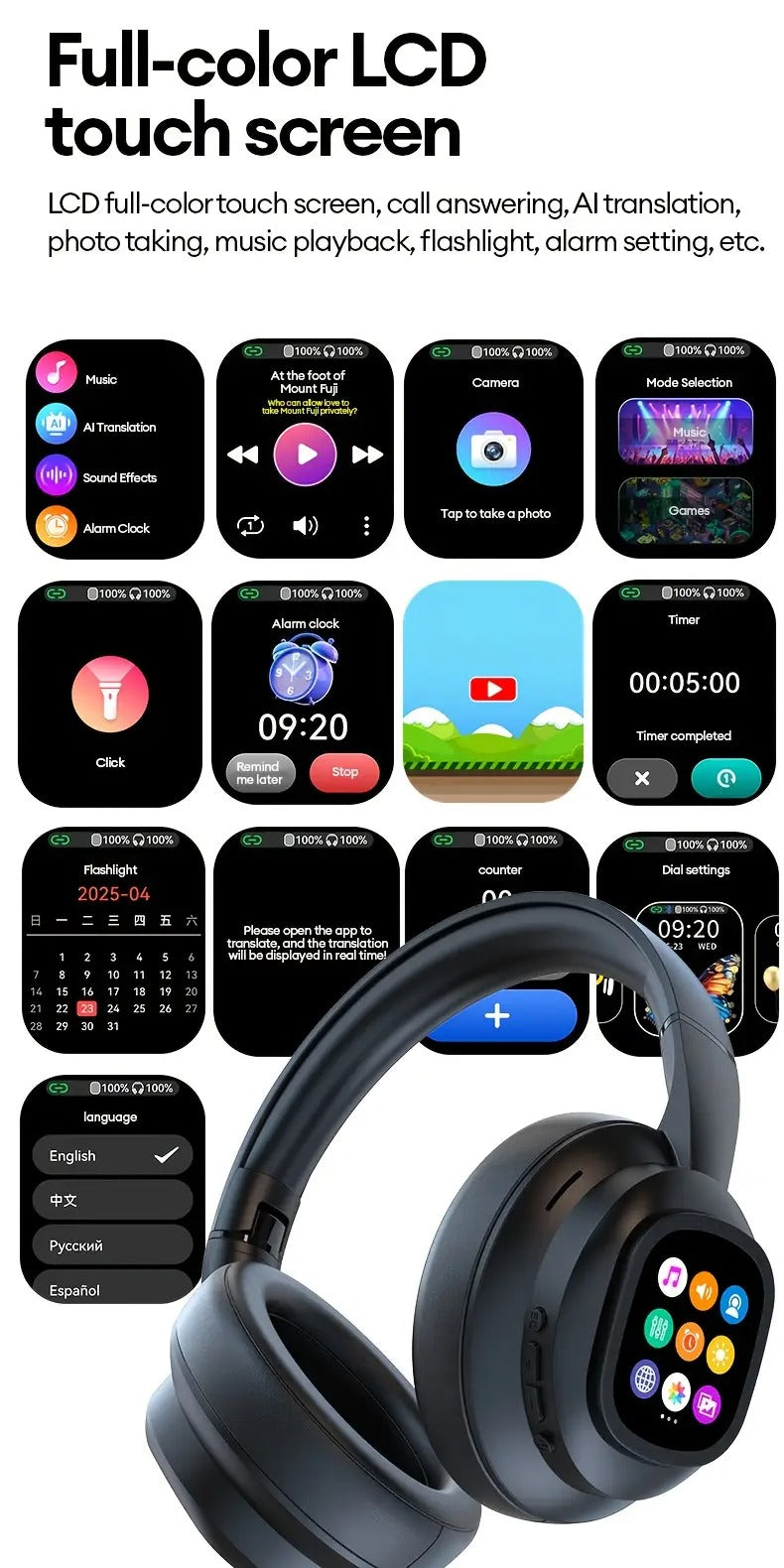 NNETM AI Translation Headphones LCD Touch Wireless Earbuds NNETM